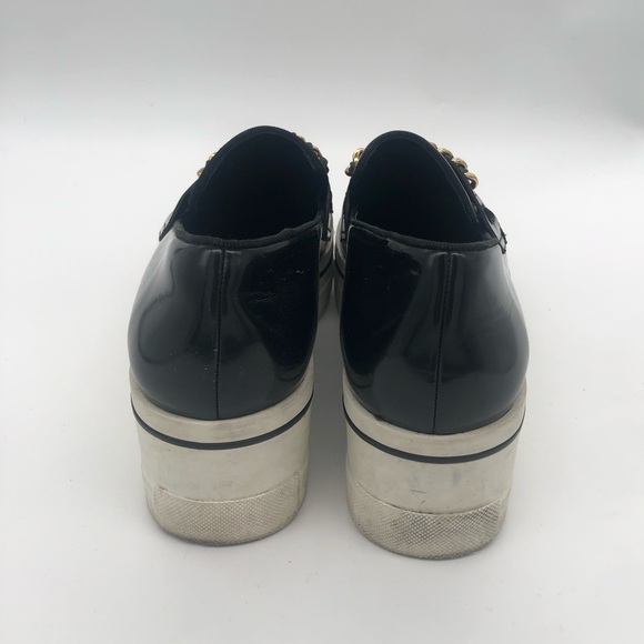 Authentic Stella McCartney Black Gloss Platform Loafers Gold Chain Accent ⛓️🖤💛 - Picture 7 of 16